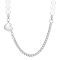 Fashionable pearl and silver cuban link拼接 necklace with polished heart pendant for women - Silver Solid Heart Style (KN233652-Z)