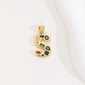 Macro shot of letter S pendant with multi-colored cubic zirconia in gold plating - Letter S