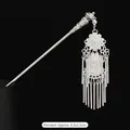 Traditional Hmong silver hair stick with elegant long tassels and flower pendant - 7-Double Lotus Hairpin