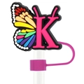 Rainbow butterfly straw topper with pink letter K for 10mm drinking straws - Letter K