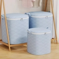Three-piece light blue non-woven storage bag set with wave quilting and handles - Zipper Mercury Wave