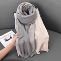 Grey and beige bicolor cashmere feel scarf with soft fringe edges and woven texture - 70-190CM / Grey & Beige