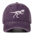 Detailed embroidery of a white T-Rex skeleton on a vintage washed purple cotton baseball cap - One Size / Purple