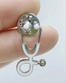 Silver stethoscope enamel brooch pin with white detailing and butterfly clasp backing - Silver Base White