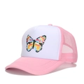 Trucker-Mütze in Pink und Weiß mit buntem Schmetterlingsdruck auf der Frontplatte - Verstellbar / Rosa