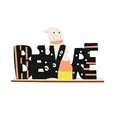 Decorazione da tavolo in legno per Halloween con scritta BEWARE e fantasma vivace - ATTENZIONE
