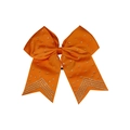 Orange grosgrain ribbon hair bow with silver rhinestones and elastic band for kids - Orange