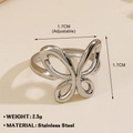 Adjustable silver butterfly ring in stainless steel with 1.7cm height and width - Hollow Butterfly Outline 574 / Steel
