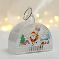 Close-up of LED Christmas lantern with Santa Claus illustration and festive lights - Santa Claus