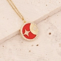 Gold-plated star and moon pendant necklace with red enamel and pavé zircon details - Red Enamel Star Moon Style / Red