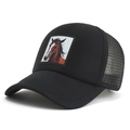 Cappellino trucker nero classico con rete e toppa ricamata di cavallo marrone - Regolabile / Nero