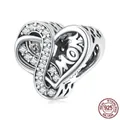 S925 sterling silver heart charm with MOM engraving and sparkling zircon stones - 925 Silver / White Zircon