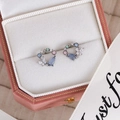 Macro shot of floral zircon earrings on a pink velvet octagonal jewelry gift box - 25# Multi-color Gemstone Wreath Studs