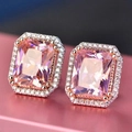 Vintage Ohrstecker mit rosa Zirkon im Smaragdschliff und Roségold-Beschichtung - Rosa