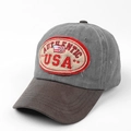 Detalle de gorra vintage lavada con bordado de bandera USA y colores gris y marrón en contraste - Ajustable 55-60CM / Gris