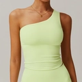Lindgrünes One-Shoulder Yoga Tanktop mit Kompressionspassform für Fitness und Sport - S / Hellgelbgrün