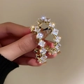 Close-up of gold hoop earrings with sparkling square-cut clear zircons on beige background - 13# 925 Sterling Silver Earring Post-Gold White Square Zirconia Hoop Earrings