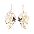 Pendientes de hoja de monstera dorada con mariposa de esmalte negro y perlas blancas - Dorado (Pasador de pendientes de plata de ley 925)