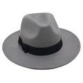 Detail of dark grey wool felt fedora featuring a classic black grosgrain ribbon bow - One Size / Light Gray