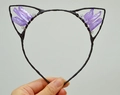 Handmade black cat ear headband with purple crystal points and transparent beads - No.23 Purple Crystal