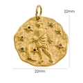 Detail of 22mm 14K gold stainless steel Aquarius coin pendant with colorful crystals - Aquarius