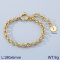 Gold stainless steel link chain bracelet with spring clasp and 10mm round pendant tag - Gold - Letter I (KB186372-Z)