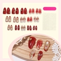 Uñas postizas ojo de gato rojas con lazos 3D, perlas y corazones para San Valentín - Estilo Ojo de Gato Con Lazo Rojo (2XB1-13853) En Caja