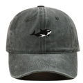 Detailed embroidery of an orca whale on a vintage washed cotton baseball cap texture - Orca Embroidery Style / Army Green