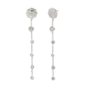 Silver stainless steel sun motif earrings with dangling round zircon stones tassel - Steel