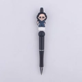 Detail of DIY Halloween beaded pen featuring a horror movie character silicone topper - Blue Suit Slasher