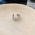 Macro detail of silver adjustable open ring with embossed rose floral texture patterns - Embossed Rose Floral Style (37# Silver)