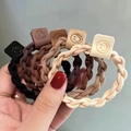 Elastic braided hair ties in earth tones like black and brown with smiley face charms - Twist Mixed 5pcs (Bagged)