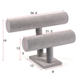 Two-tier gray velvet jewelry display stand for bracelets and watches with dimensions - Grey Velvet