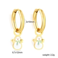 Detailed view of gold hoop earrings with white snowman charms and size measurements - Blue Scarf Snowman Pendant Hoop Earrings