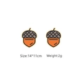 Detail view of cartoon acorn stud earrings showing 14x11mm size and 2g weight specs - Pinecone Style (A206)