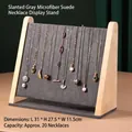 Grey microfiber necklace display stand with solid wood frame for jewelry display - Dark Gray