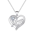 Silver heart necklace with 'Mom' pendant and white zircon stones for Mother's Day - Silver White Style (6122)