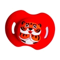 Funny baby pacifier with a cute 3D cartoon tiger design on a bright red silicone base - Tiger Pacifier / Red