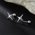 Silver four-pointed star stud earrings with secure screw back ball on dark background - Four-pointed Star Screw Style (A266)