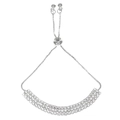 Adjustable silver tone tennis bracelet featuring three rows of sparkling crystal stones - Silver (A-842)