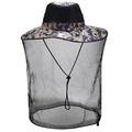 Detail of outdoor sun hat with camouflage brim and breathable black protective mosquito mesh - One Size / Blue