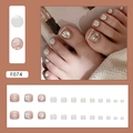 French style white press-on toenails with sparkling diamonds and pearl 3D accents - Sparkling Pile Drill Style (F074) / Glue Type / Nude Pink
