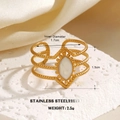 Three-layer gold stainless steel ring with white marquise enamel inlay on stone base - Gold Heart Marquise Stone Style (855-1)