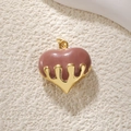 Detail of pink enamel heart pendant with melting gold metal finish and top ring - Medium 3D Coffee