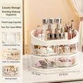 Creamy white two-tier rotating makeup organizer with compartments, size 29.8x18.5x22.2cm - Extra Thick Double Layer Rotating Style / Cream White