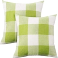 Set of 2 green and white checkered cotton linen throw pillow covers in square shape - 45*45cm (Pillow Not Included) / Apple Green