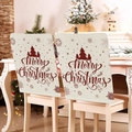Detail of Christmas chair covers with Merry Christmas text and festive tree patterns - Beige Merry Christmas (YTM2-32)