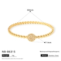 Gold stainless steel beaded bracelet with zircon rotating disk on white background - Round Bead Turntable Style (NB-B6315)