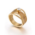Minimalist five-layer gold titanium steel ring featuring a round clear zircon stone - US 6 / Gold (KR44395-K)