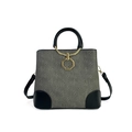 Sac seau en toile grise avec monogramme KN et détails en cuir noir pour femmes - Noir